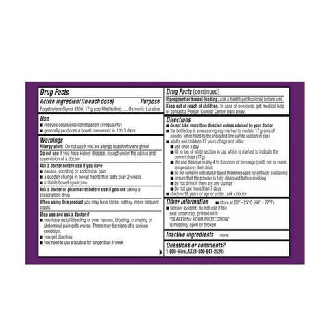 Miralax, Polyethylene Glycol 3350 Osmotic Laxative Mix-In Pax Powder Unflavored, 10 Count