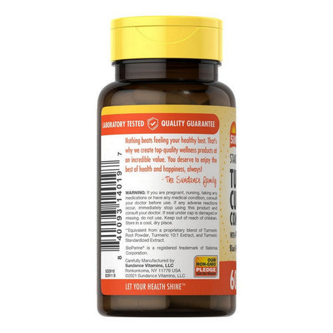 Sundance, Turmeric Curcumin Complex With Bioperine Black Pepper Extract Quick Release Capsules, 1000 mg, 60 Tabs Sundance