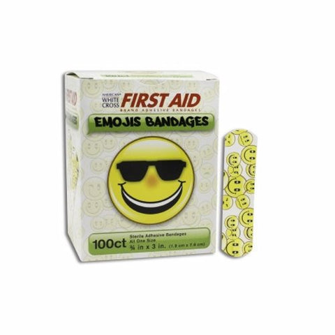 Dukal, Adhesive Strip American  White Cross Stat Strip  3/4 X 3 Inch Plastic Rectangle Kid Design (Emojis), Case Of 12 Dukal
