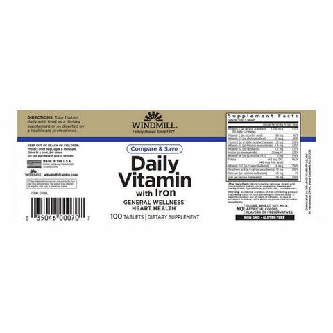 Windmill Health, Daily Vitamin With Iron, 100 Tabs