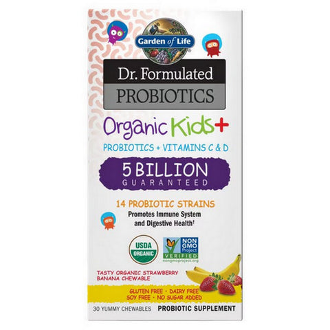 Dr. Formulated Probiotics Organic Kids Strawberry Banana Cool 30 Chewable Tabs by Garden of Life