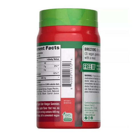 Nature's Truth, Apple Cider Vinegar Gummies Natural Apple, 600 mg, Natural Apple Flavor 75 Vegan Gummies Nature's Truth
