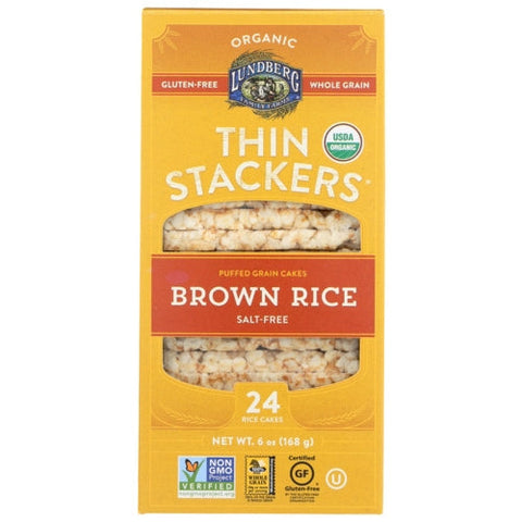 Lundberg, Puffed Grain Cakes Thin Stackers Brown Rice Salt Free, 6 Oz(Case Of 6) Lundberg