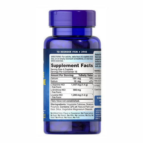 Puritan's Pride, L-Arginine L-Ornithine L-Lysine, 60 Caplets Puritan's Pride