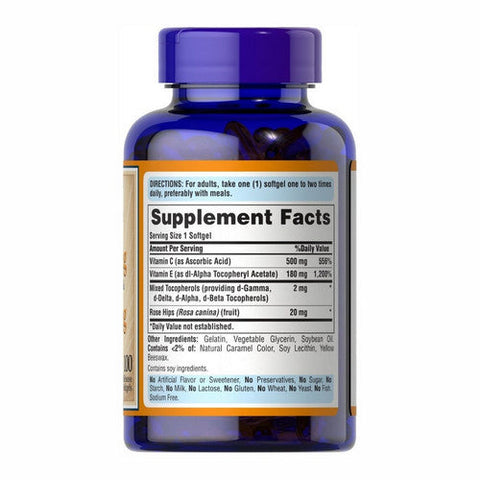 Puritan's Pride, Vitamin C And E With Rose Hips, 500 Mg / 180 Mg, 100 Softgels Puritan's Pride