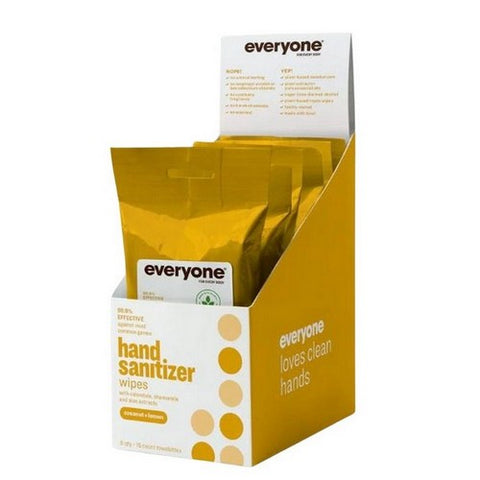 Everyone, Hand Sanitizer Wipes Coconut + Lemon Pouch, 15 Count Everyone