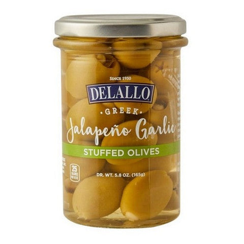 Delallo, Garlic And Jalapeno Stuffed Green Greek Olives, 5.8 Oz (Case Of 6) Delallo