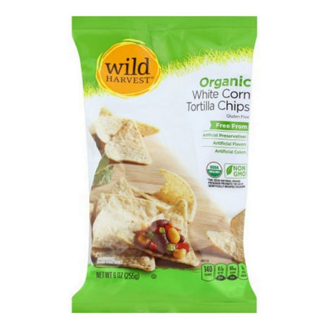 Organic White Corn Tortilla Chips 9 Oz (Case Of 12) by Wild Harvest