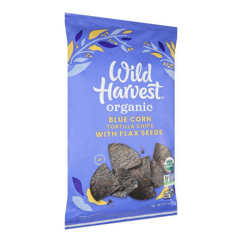 Organic Blue Corn Tortilla Chips With Flax Seeds 9 Oz (Case Of 12) by Wild Harvest