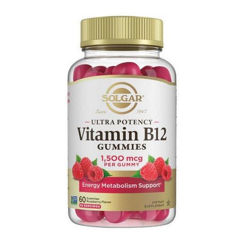 Solgar, Ultra Potency Vitamin B12 Gummies Raspberry, 1500 Mcg, 60 Count Solgar