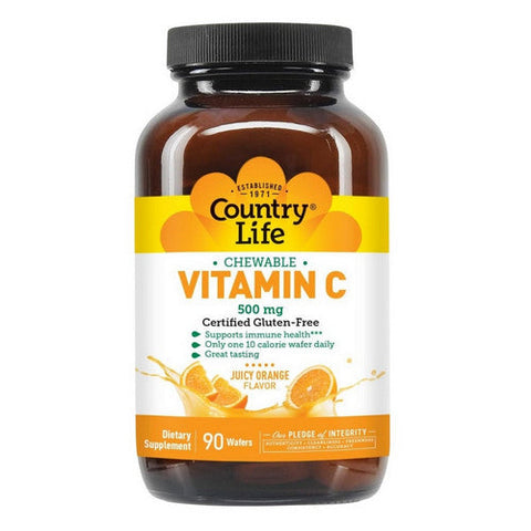 Country Life, Vitamin C Chewable, 500 MG, Juicy Orange, 90 Wafers Country Life